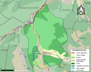 Barevná mapa znázorňující využití půdy.