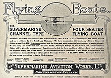 Advertisement for Supermarine four-seater Channel flights (The Aeroplane, August 1919)