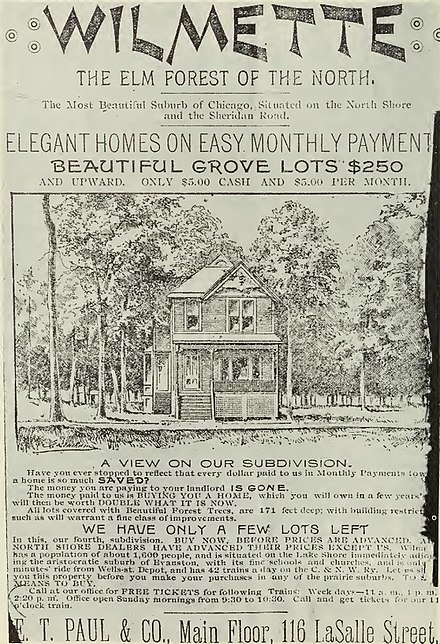 Advertisement for an early subdivision in Wilmette