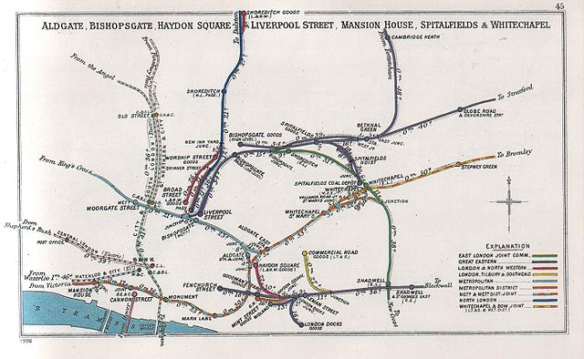 Railway Clearing House diagram of the Fenchurch Street area, 1906.