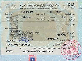 Visa d'entrée en Algérie — Wikipédia