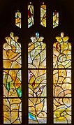 Window 12, resurrection, birds, donkey, four candles at top