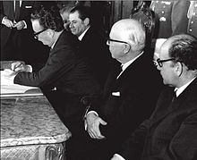 Salvador Allende signs the decree promulgating the constitutional reform initiating the nationalization of copper. AllendeNacionalizacion.jpg