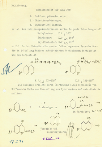 Protocol for the synthesis of Resochin, Hans Andersag 1934 Andersag Resochin 17.7.1934.png