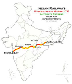 Antyodaya Express (Татанагар - Мумбай LTT) Express Route map.png