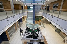 Atrium and waterfalls in the East Greenwich campus. Atrium and waterfalls in the New England Institute of Technology, East Greenwich, Rhode Island.jpg