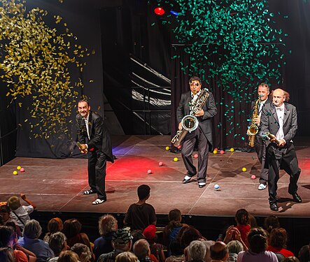 The “clown” orchestra “Running Orchestra” from Italy at the 13th International street theater festival Ludwigshafen