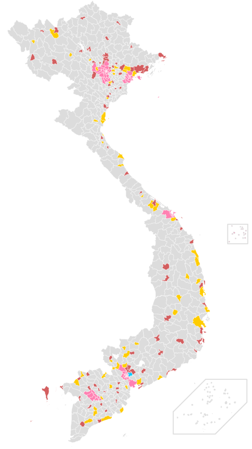 Bản đồ toàn bộ 705 đơn vị hành chính cấp huyện của Việt Nam hiện nay   Thành phố trực thuộc trung ương   Thành phố thuộc thành phố trực thuộc trung ương   Thành phố thuộc tỉnh   Thị xã