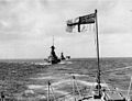 Battleships Barham and Malaya and aircraft carrier Argus at sea during exercises near the Balearic Islands, circa the later 1920s