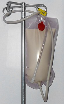 A barium enema in a disposable bag manufactured for that purpose Barium Contrast Enema.jpg