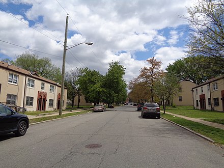 The neighborhood of Barry Farm at the intersection of Eaton Rd. and Firth Sterling Ave. before, April 2018, prior to redevelopment