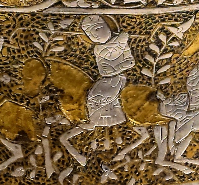 Horseman playing Polo (detail). Damascus, Syria, 1247-1249. Brass inlaid with silver. Freer Gallery of Art.