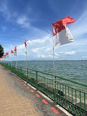 A section of East Coast Park Singapore lined with Singapore's national flag ahead of National Day on 9 August.