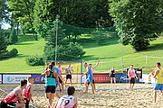 Deutsch: Beachhandball Europameisterschaften 2019 (Beach handball Euro); Tag 1: 2. Juli 2019 – Männer, Vorrunde Gruppe C, Schweiz-Ukraine 2:1 (22:23, 17:14, 9:6) English: Beach handball Euro; Day 1: 2 July 2019 – Men Preliminary Round Group C – Switzerland-Ukraine 2:1 (22:23, 17:14, 9:6)