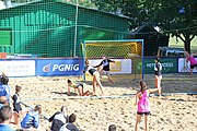 Deutsch: Beachhandball Europameisterschaften 2019 (Beach handball Euro); Tag 1: 2. Juli 2019 – Frauen, Vorrunde Gruppe C, Italien-Griechenland 0:2 (16:28, 10:13) English: Beach handball Euro; Day 1: 2 July 2019 – Women Preliminary Round Group C – Italy-Greece 0:2 (16:28, 10:13)