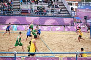 Deutsch: Beachhandball bei den Olympischen Jugendspielen 2018; Tag 6, 12. Oktober 2018; Jungen, Platzierungssspiel Ränge 5-6 – Thailand-Ungarn 0:2 English: Beach handball at the 2018 Summer Youth Olympics at 12 October 2018 – Boy's Placement Match 5-6 – Thailan-Hungary 0:2