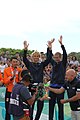 Deutsch: Beachvolleyball bei den Olympischen Jugendspielen 2018; Tag 11, 17. Oktober 2018; Jungen, Medaillenzeremonie - Gold: Schweden (David Åhman & Jonatan Hellvig), Silber: Niederlande (Matthew Immers & Yorick de Groot), Bronze: Argentinien (Bautista Amieva & Mauro Zelayeta) English: Beach volleyball at the 2018 Summer Youth Olympics at 17 October 2018 – Boys Victory ceremony - Gold: Sweden (David Åhman & Jonatan Hellvig), Silver: Netherlands (Matthew Immers & Yorick de Groot), Bronze: Argentina (Bautista Amieva & Mauro Zelayeta)