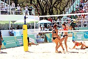 Deutsch: Beachvolleyball bei den Olympischen Jugendspielen 2018; Tag 9, 15. Oktober 2018; Mädchen, Viertelfinale: USA-Spanien 2–1 (21–19/17–21/15–9) English: Beach volleyball at the 2018 Summer Youth Olympics at 15 October 2018 – Girls Quarterfinals: USA-Spain 2–1 (21–19/17–21/15–9)