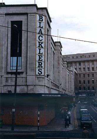 Blacklers as it appeared in August 1988, shortly after its closure. Note that the ground floor is boarded up. Blacklers.jpg