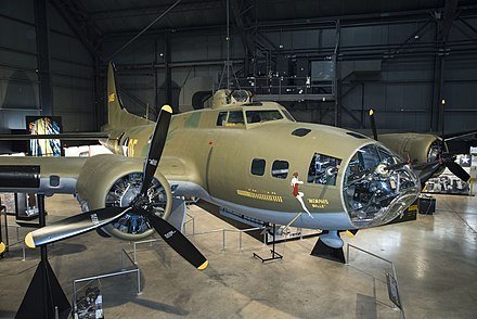 Boeing B-17F Memphis Belle on display in the WWII Gallery at the National Museum of the United States Air Force.