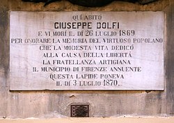 Borgo san lorenzo 4, maison de giuseppe dolfi, deuxième plaque 1870.jpg