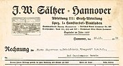 Briefkopf vom Kaufhaus J. W. Sältzer in Hannover, 1925