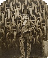 19th-century engineer Isambard Kingdom Brunel by the launching chains of the SS Great Eastern Brunel.jpg