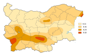 Bulgarian Academy of Sciences seismic hazard map showing maximum acceleration for a repeat period of 475 years