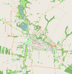 Mapa konturowa Bychawy, w centrum znajduje się punkt z opisem „Zadębie”