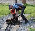 English: Demonstration of the use of railroad switch at C&O Railway Heritage Center in Clifton Forge, Virginia