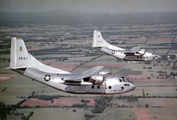 C-123Bs in flight over US 1950s, Aircraft 641 was later transferred to Taiwan to support CIA operations