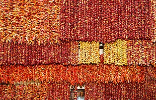 Variétés de piments séchés en vente au Mercado dos Lavradores de Funchal, chef-lieu de Madère. (définition réelle 5 856 × 3 768)