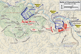 Battle of Chancellorsville, 4-6 May 1863, shows the action at Salem Church at right. Chancellorsville May4-6.png