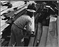Charles County, Maryland. Two Negro workers pile the sawed planks at the sawmill in the Nanjemoy com . . . - NARA - 521564.jpg