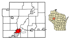 Location of Chippewa Falls in Chippewa County, Wisconsin.