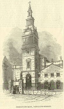 Christ Church as depicted in an 1845 edition of the Illustrated London News. Christ Church London.jpg