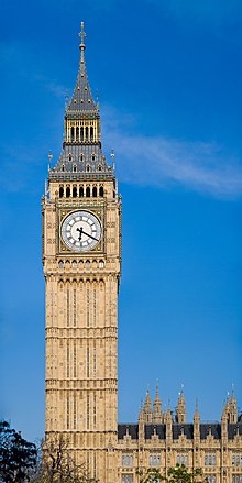 یکی از معروف‌ترین سازه‌های احیاء گوتیک، برج الیزابت در کاخ وست‌مینستر لندن قرار دارد