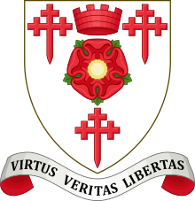 Coat of arms of Glossop Borough Council, granted in 1919. The arms became obsolete with the council's abolition in 1974. Coat of Arms of Glossop Borough Council 1919-1974.svg