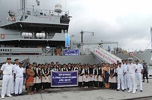 College students being shown different aspects of hydrography onboard INS Sutlej (4).jpg