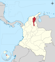 Locator map of Cesar Department in Colombia.