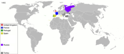 European Colonial Empires in 1492 CE.