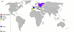 Imperios coloniales europeos en 1492 CE.