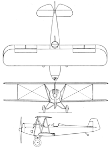 Command Aire 3C3 prototype 3-view from February 1928 Aero Digest. Production examples had only two ailerons instead of four Command Aire 3C3 3-view Aero Digest February 1928.png