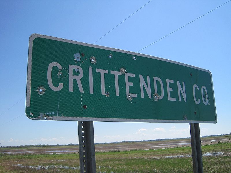 File:Crittenden County sign with bullet holes.jpg