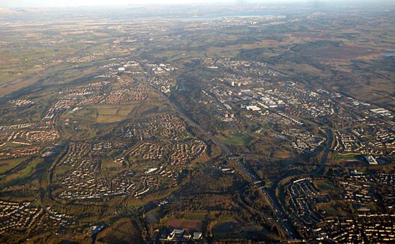 Cumbernauld from the air with St. Maurice