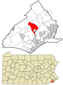 Emplacement dans le comté de Delaware et l'état de Pennsylvanie.