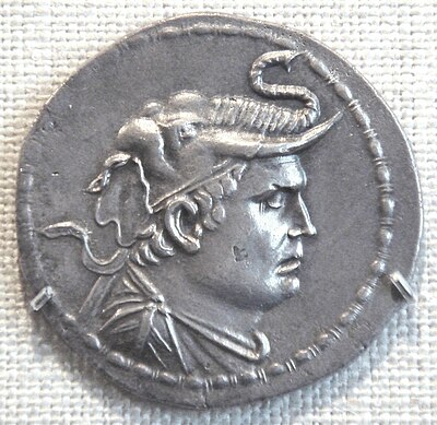 Coin of Demetrius I of Bactria, who reigned circa 200–180 BCE and invaded Northern India