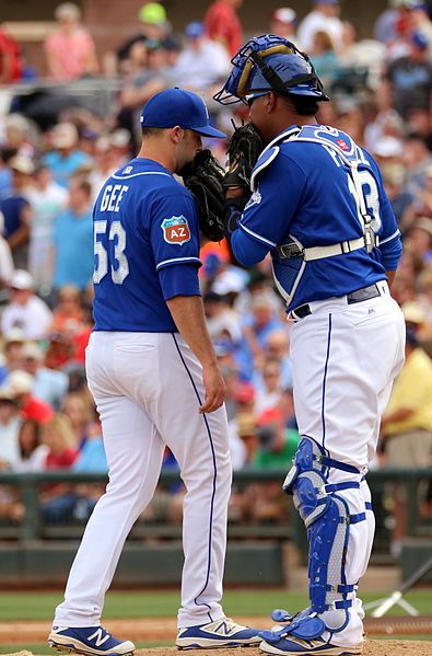 File:Dillon Gee and Salvador Perez chat (25414095500).jpg