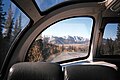 Approaching the Canadian Rocky Mountains of Jasper National Park, Alberta, as seen from the dome car.