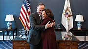 Douglas Emhoff and Kamala Harris in the Vice-Presidents office at the White House (21 January 2021)